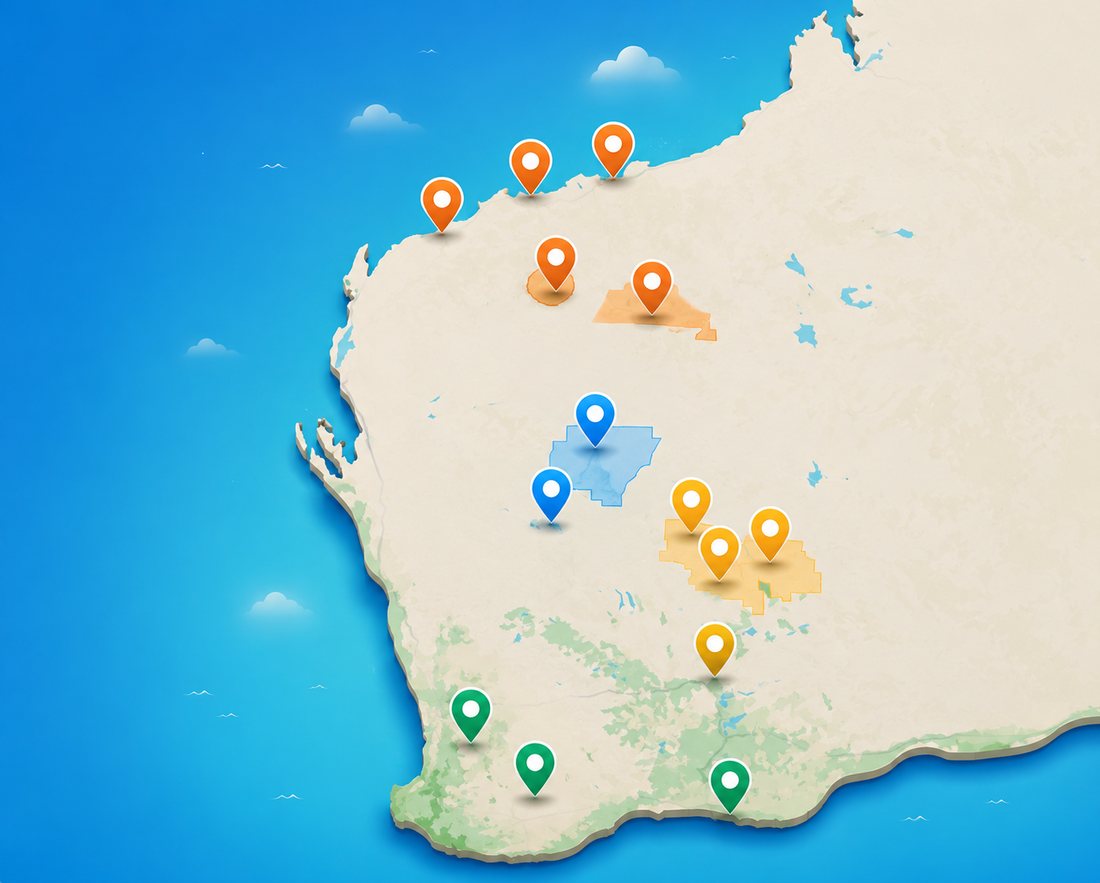 Map of Western Australia showing Golden Horizon's reach across regional WA and Perth